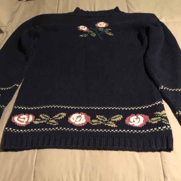 Mock Turtleneck Blue Long Sweater Floral on Blue - Picture 2 of 8